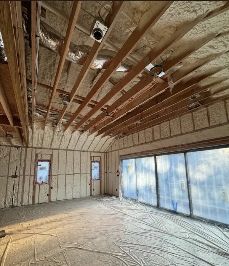 Interior walls and ceiling insulated with spray foam during new construction in Maltby